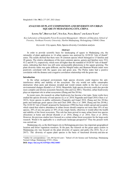 Analysis of Plant Composition and Diversity on Urban Square in Mudanjiang City, China