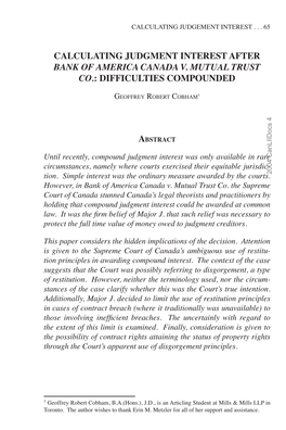 Calculating Judgment Interest After Bank of America Canada V