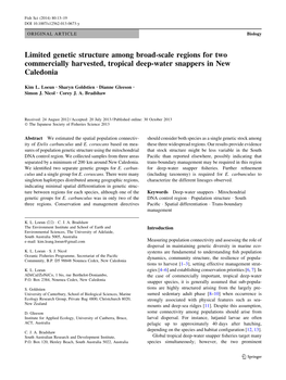 Limited Genetic Structure Among Broad-Scale Regions for Two Commercially Harvested, Tropical Deep-Water Snappers in New Caledonia