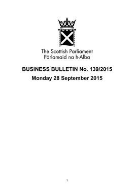 BUSINESS BULLETIN No. 139/2015 Monday 28 September 2015