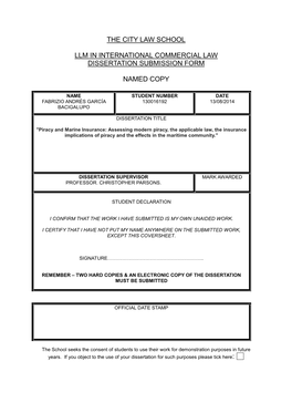 The City Law School Llm in International Commercial Law Dissertation Submission Form Named Copy