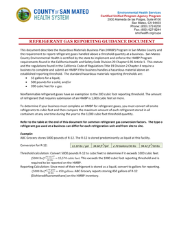 Refrigerant Gas Reporting Guidance Document