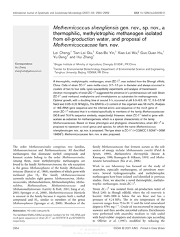 Methermicoccus Shengliensis Gen. Nov., Sp. Nov., a Thermophilic, Methylotrophic Methanogen Isolated from Oil-Production Water, and Proposal of Methermicoccaceae Fam