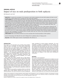 Impact of Race on Male Predisposition to Birth Asphyxia