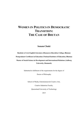 Women in Politics in Democratic Transition: the Case of Bhutan