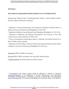 Pkc Epsilon Is Required for Kras-Driven Lung Tumorigenesis