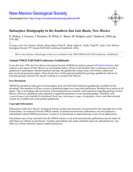 Subsurface Stratigraphy in the Southern San Luis Basin, New Mexico P