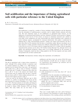 Soil Acidification and the Importance of Liming Agricultural Soils With