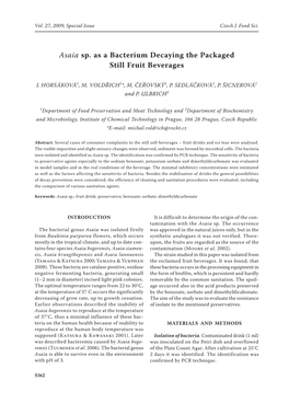 Asaia Sp. As a Bacterium Decaying the Packaged Still Fruit Beverages