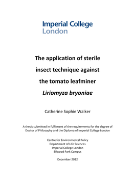 The Application of Sterile Insect Technique Against the Tomato Leafminer Liriomyza Bryoniae