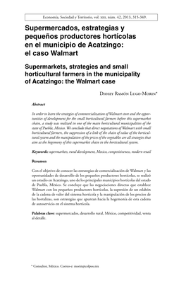 Supermercados, Estrategias Y Pequeños Productores Hortícolas En El Municipio De Acatzingo: El Caso Walmart