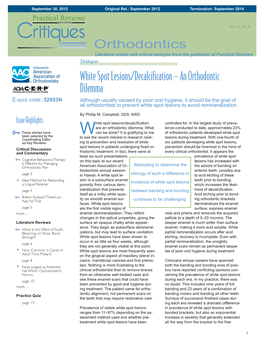 White Spot Lesions/Decalcification — an Orthodontic Dilemma