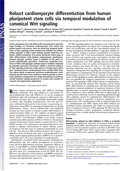 Robust Cardiomyocyte Differentiation from Human Pluripotent Stem Cells Via Temporal Modulation of Canonical Wnt Signaling