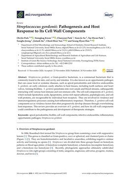 Streptococcus Gordonii: Pathogenesis and Host Response to Its Cell Wall Components