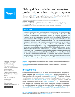 Linking Diffuse Radiation and Ecosystem Productivity of a Desert Steppe Ecosystem