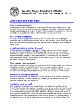 Viral Meningitis Fact Sheet