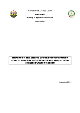 Report on the Choice of the Priority Family List of Invasive Alien Species and Threatened Species