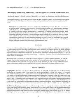 1 Quantifying Bee Diversity and Resource Use in the Appalachian Foothills Near Marietta, Ohio