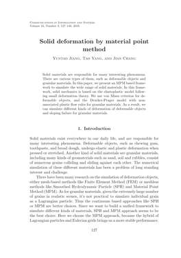 Solid Deformation by Material Point Method Yuntao Jiang, Tao Yang, and Jian Chang