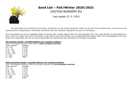 Seed List – Fall/Winter 2020/2021 CACTUS-NURSERY.EU