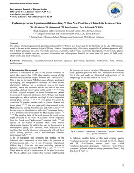 Cyclamen Persicum F. Puniceum (Gleason) Grey-Wilson New Plant Record Joined the Lebanese Flora 1 Dr