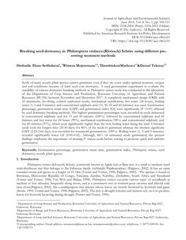 Breaking Seed Dormancy in Philenoptera Violacea (Klotzsch) Schrire Using Different Pre- Sowing Treatment Methods