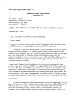 Research/Management Study Proposal Audubon National Wildlife Refuge Coleharbor, ND 2. Project Number: 5. Procedure