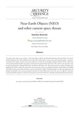 Near-Earth Objects (NEO) and Other Current Space Threats