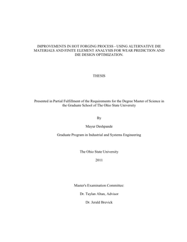 Improvements in Hot Forging Process - Using Alternative Die Materials and Finite Element Analysis for Wear Prediction and Die Design Optimization