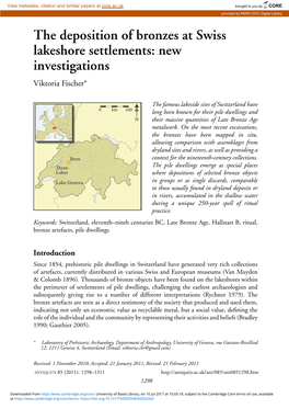 The Deposition of Bronzes at Swiss Lakeshore Settlements: New Investigations Viktoria Fischer∗