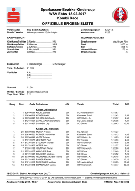 Sparkassen-Bezirks-Kindercup WSV Ebbs 18.02.2017 Kombi Race OFFIZIELLE ERGEBNISLISTE