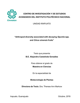 Arthropod Diversity Associated with Decaying Opuntia Spp