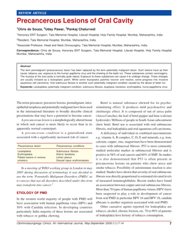 Precancerous Lesions of Oral Cavity Precancerous Lesions of Oral Cavity