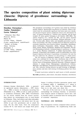 (Insecta: Diptera) of Greenhouse Surroundings in Lithuania