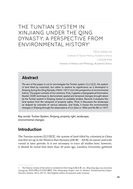 The Tuntian System in Xinjiang Under the Qing Dynasty: a Perspective from Environmental History1