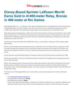 Disney-Based Sprinter Lashawn Merritt Earns Gold in 4×400-Meter Relay, Bronze in 400-Meter at Rio Games