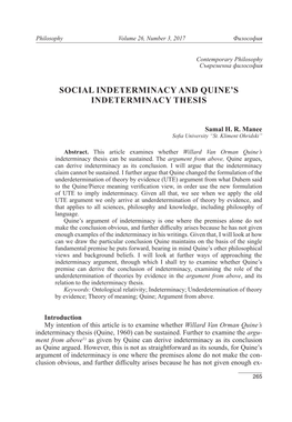Social Indeterminacy and Quine's Indeterminacy Thesis