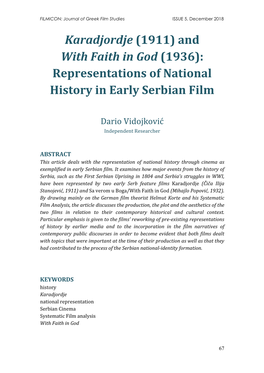 Karadjordje (1911) and with Faith in God (1936): Representations of National History in Early Serbian Film