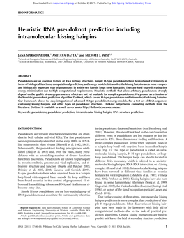 Heuristic RNA Pseudoknot Prediction Including Intramolecular Kissing Hairpins