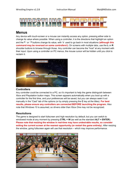 Wrestling Empire V1.2.8 Instruction Manual Mat@Mdickie.Com