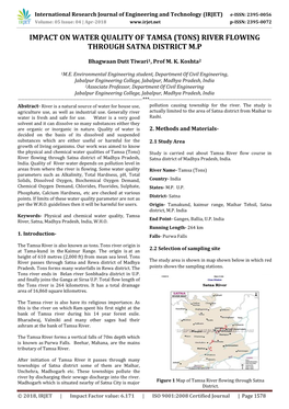 Impact on Water Quality of Tamsa (Tons) River Flowing Through Satna District M.P