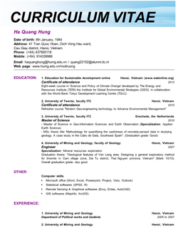 CURRICULUM VITAE Ha Quang Hung