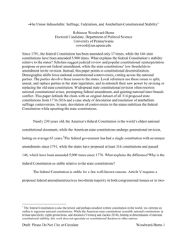 Draft: Please Do Not Cite Or Circulate Woodward-Burns 1 ―The Union Indissoluble: Suffrage, Federalism, and Antebellum Constitu