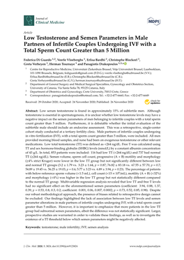 Low Testosterone and Semen Parameters in Male Partners of Infertile Couples Undergoing IVF with a Total Sperm Count Greater Than 5 Million