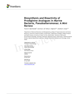 Biosynthesis and Bioactivity of Prodiginine Analogues in Marine