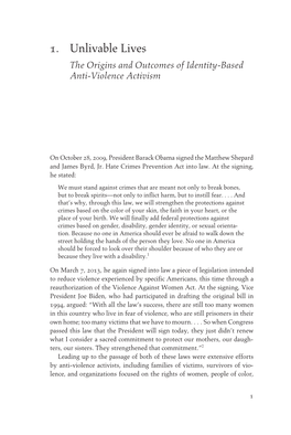 1. Unlivable Lives the Origins and Outcomes of Identity-­Based Anti-­Violence Activism