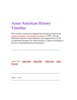 Asian American History Timeline