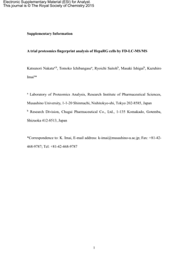 Supplementary Information a Trial Proteomics Fingerprint Analysis Of