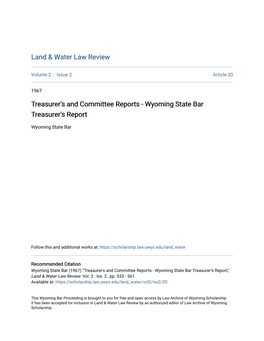 Wyoming State Bar Treasurer's Report