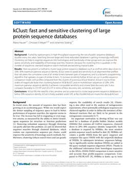 Kclust: Fast and Sensitive Clustering of Large Protein Sequence Databases Maria Hauser1†, Christian E Mayer2,3† and Johannes Söding1*